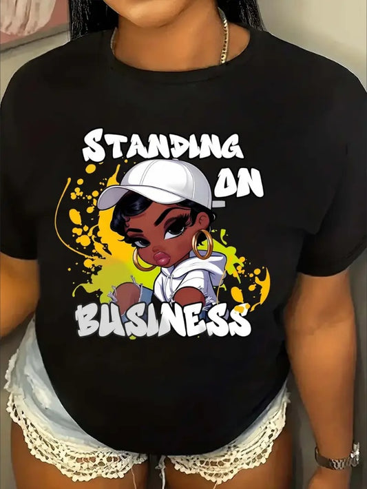 Ladies / Girls Cartoon Black Girl “Standing On Business” Tee Shirts. All sizes 15.99