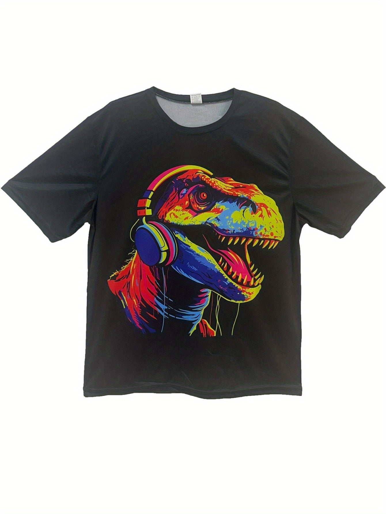 Cartoon Dinosaur Print T-shirt, Summer Men's Casual Street Style Elastic Round Neck T-shirt