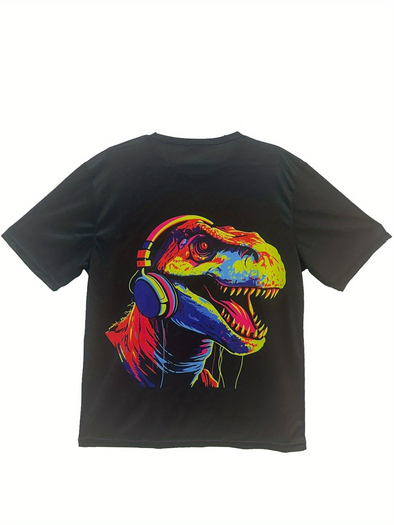 Cartoon Dinosaur Print T-shirt, Summer Men's Casual Street Style Elastic Round Neck T-shirt