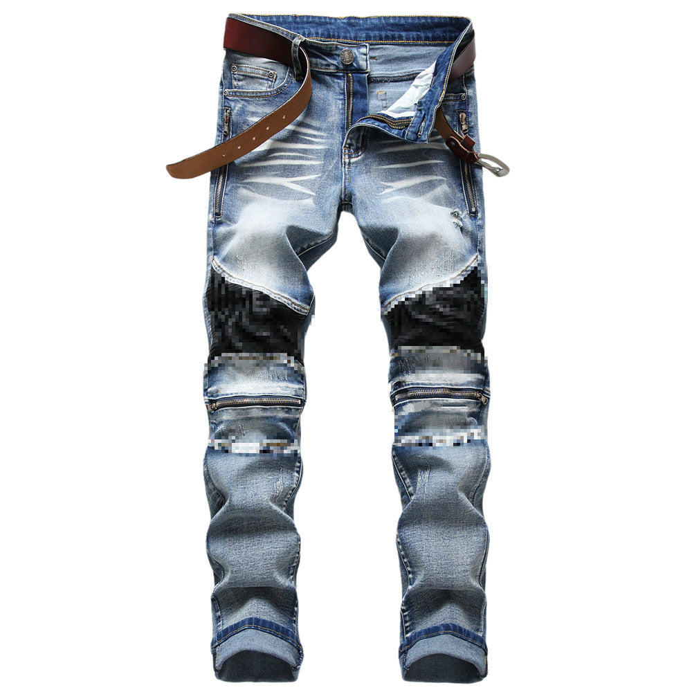 Men's Motorcycle Zipper Jeans