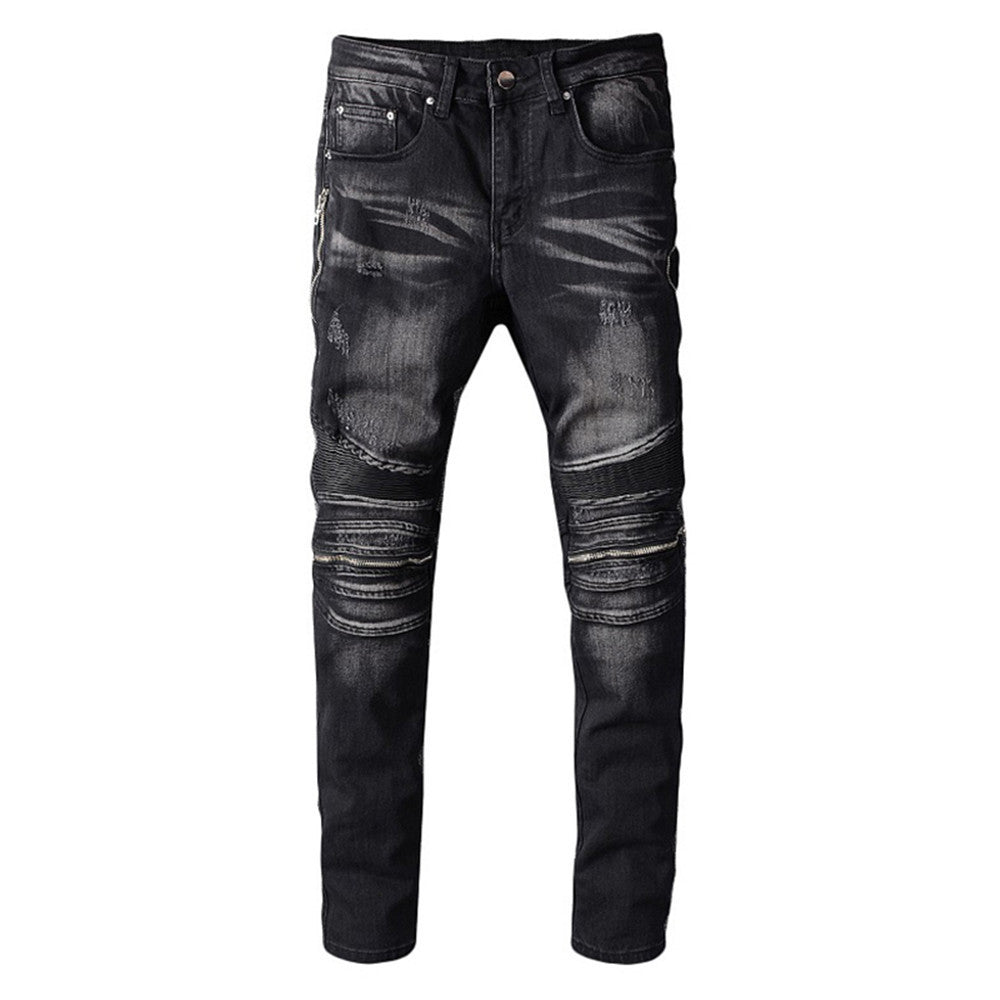 Men's Motorcycle Zipper Jeans