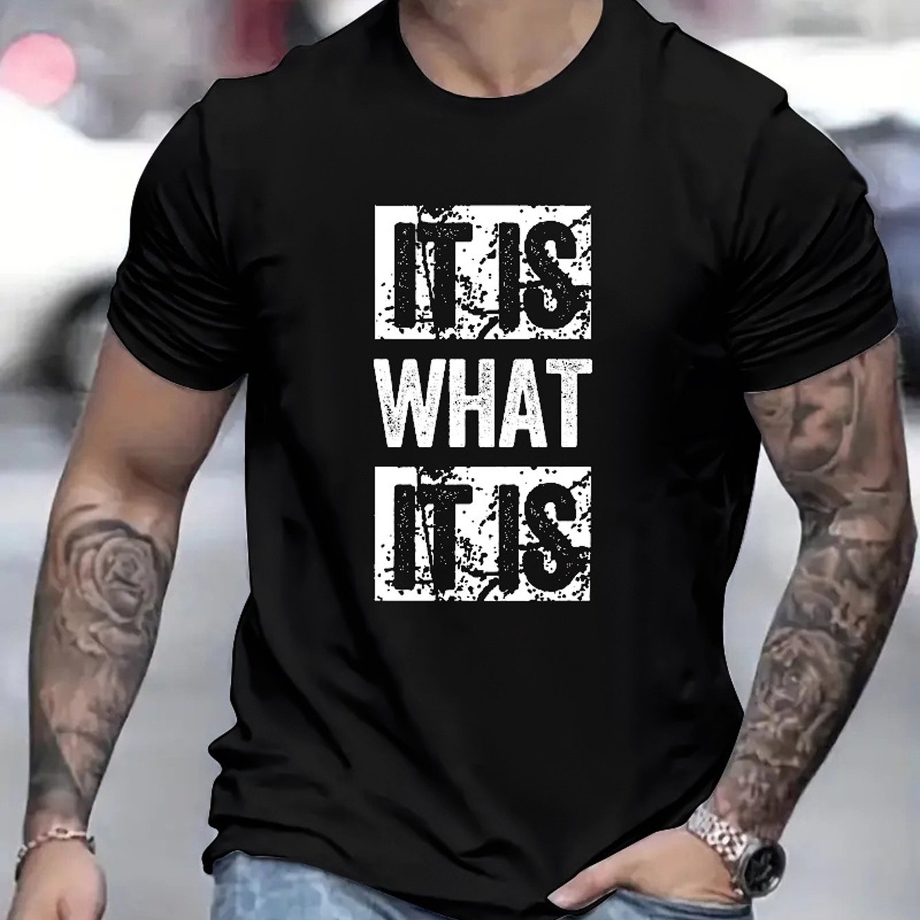 Men's Casual “It Is What It Is” Black Short Sleeved T-shirt