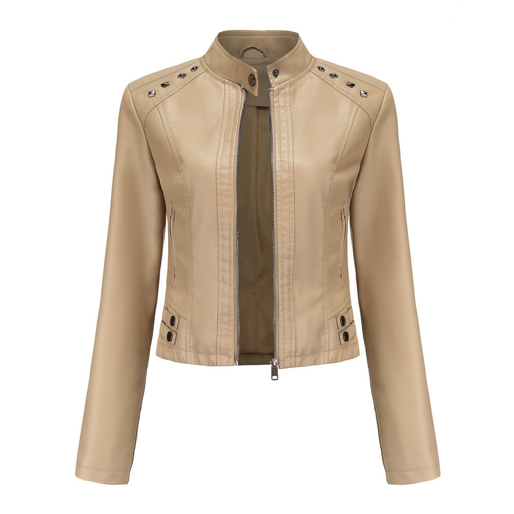 Women’s Studded Leather Women Short Jacket Long Sleeves