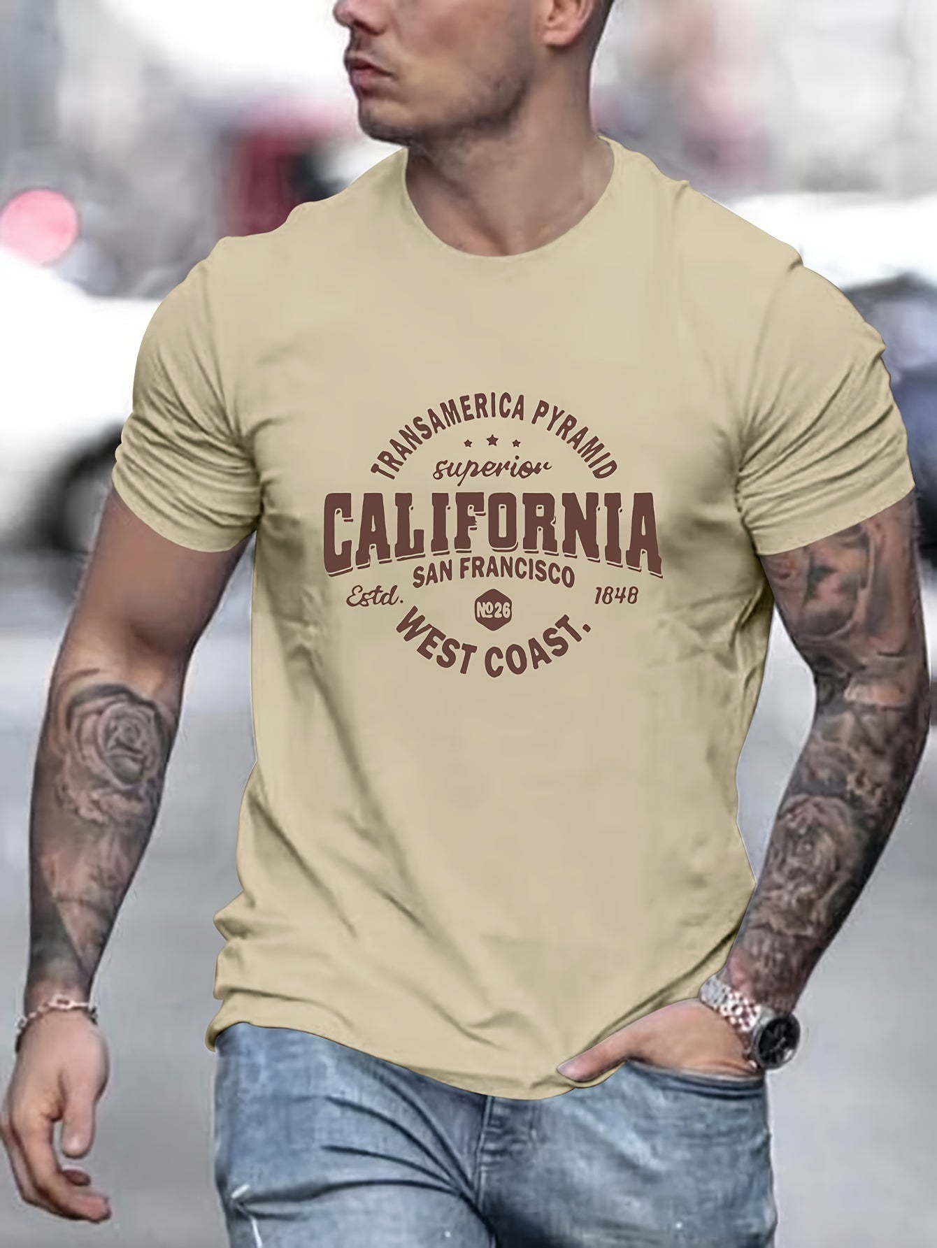 Men's California Printed Sport Leisure Commuting Multifunctional Short Sleeved T-shirt