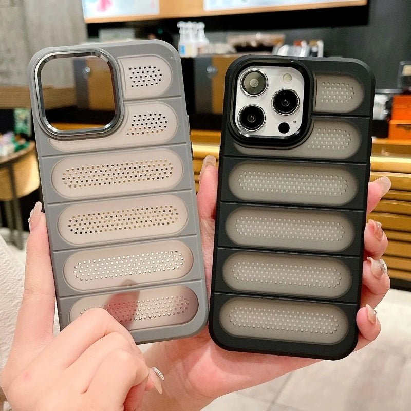 A. Apple iPhone Cases.$10.00 for iPhone 13, 14, 15, 15 Pro Max Plus, Breathable Heat Dissipation Mesh Case For Matte Cooling Metal Lens Ring Hard Bumper Cover