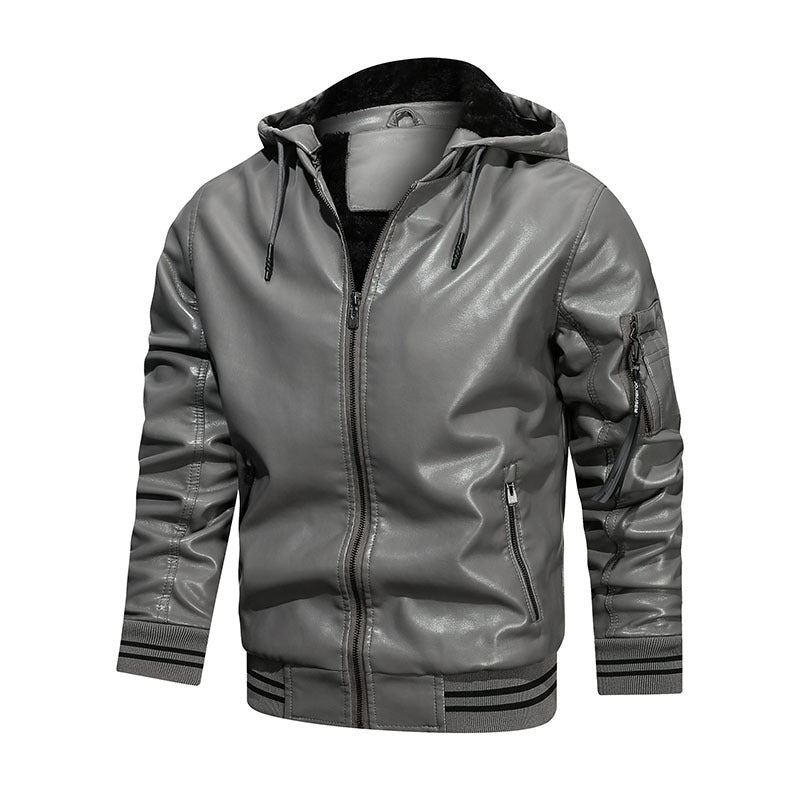 Men's Spot Hooded Multi-pocket Leather Jackets