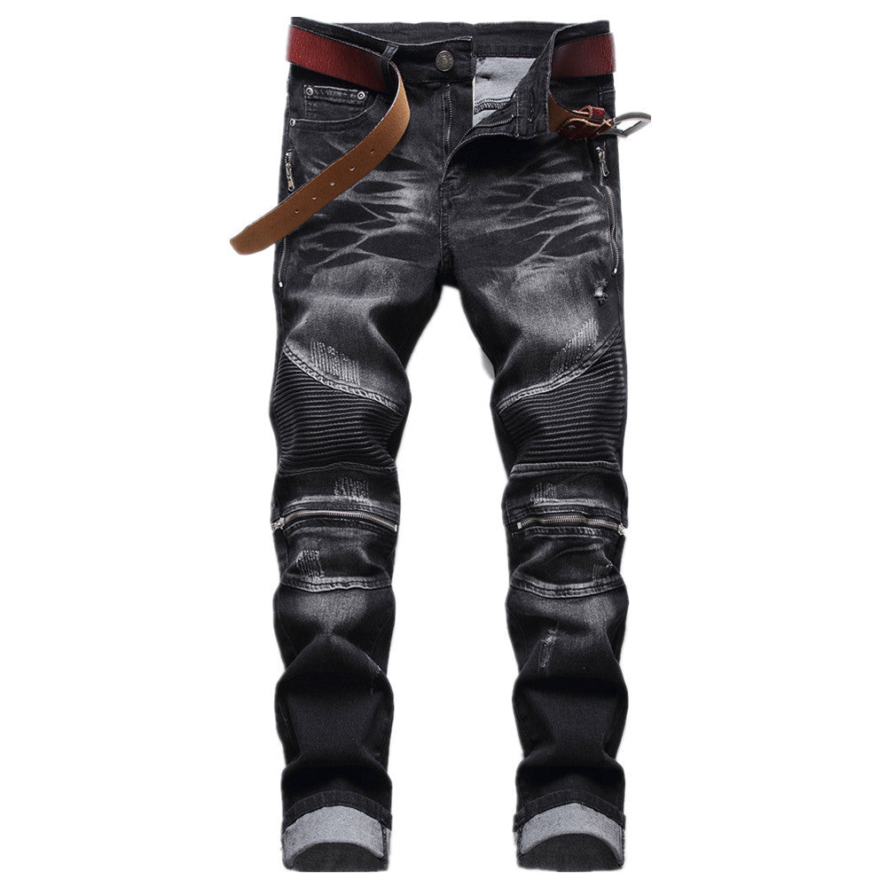 Men's Motorcycle Zipper Jeans