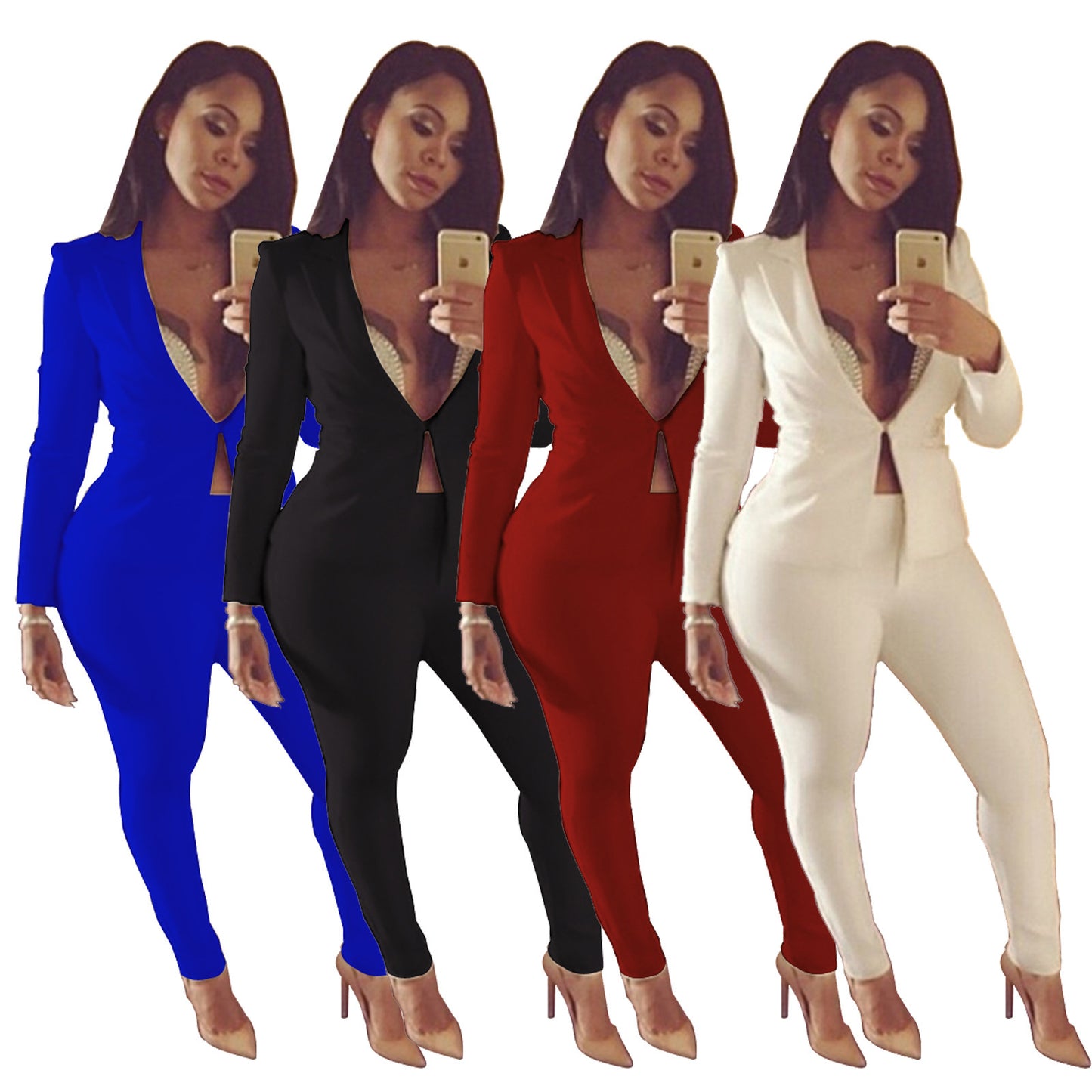 Ladies Designer Solid Color Classy Business Suit Pants Two-piece Set